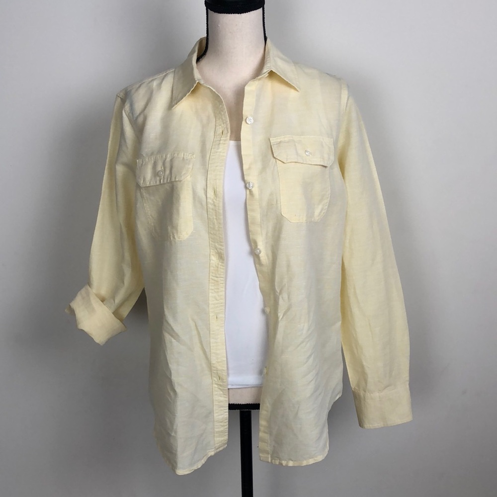 Chaps Linen Blend Button Down Sz M - image 6